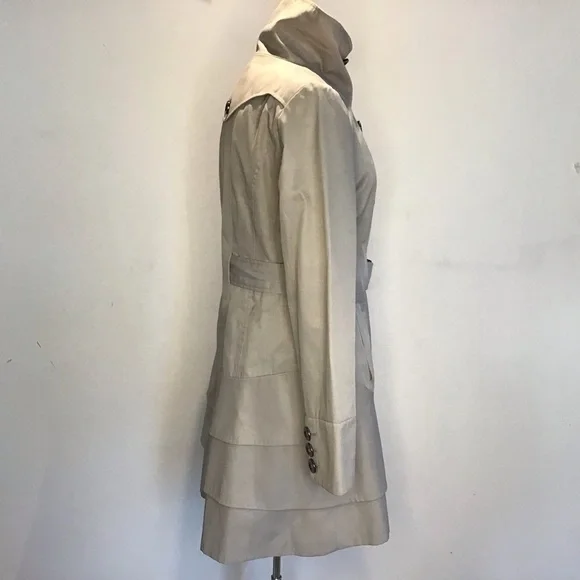Guess Y2K VTG gray double breasted funnel neck belted skirt rain trenchcoat M - Picture 2 of 11